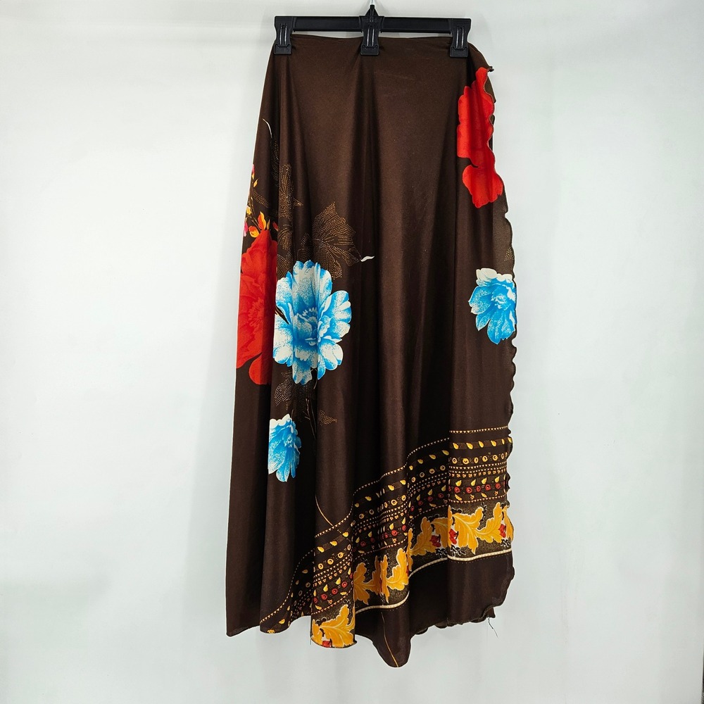 Vintage Style Floral‎ Wrap Maxi Skirt Med Brown Sarang Beach Festival Boho Fairy